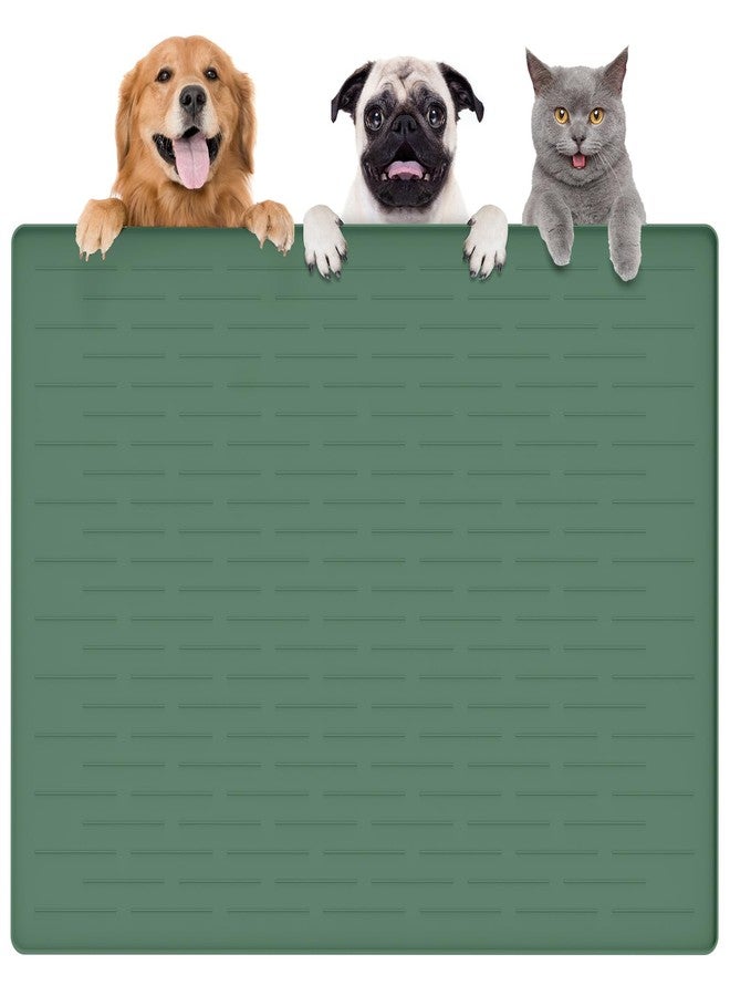 Goldleaf Largest Dog Food Mat, 39.5"x29.5" Silicone Dog and Cat Mat for Food and Water Bowls, Thinken Waterproof Non-Slip XXXL Pet Feeding Mat for Floors (Deep Green) - Image 1